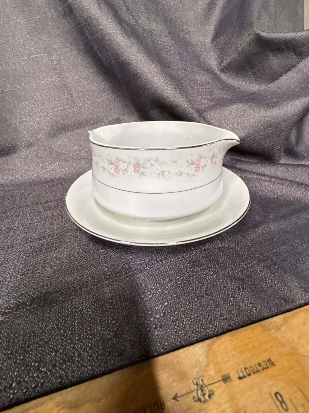 Maria Fine Porcelain China Gravy Boat with Attached Underplate